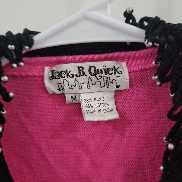 Jack B Quick Womens Full Zip Sweater Size Medium Pink Embroidered Perfume Bottle - Picture 4 of 9